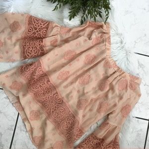 Lumie peach crochet off shoulder bell sleeve Top